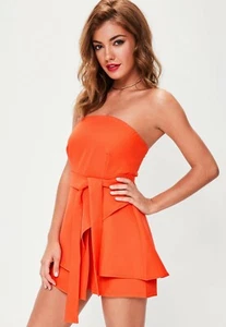 Missguided Womens Orange Bandeau Tie Waist Short Playsuit - Picture 1 of 4
