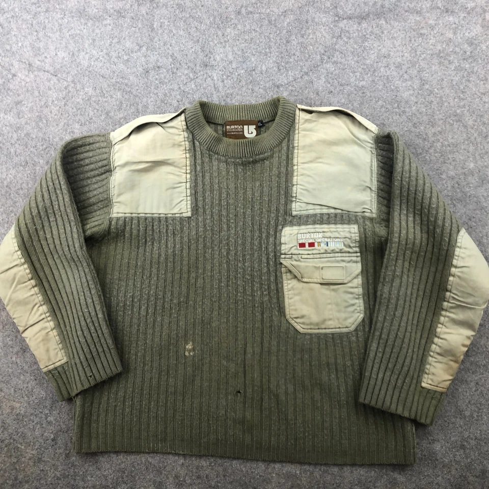 Suéter Burton De Colección Para Hombres XL Verde Acanalado Tejido Lana Operaciones Especiales * Foto 1 de 4