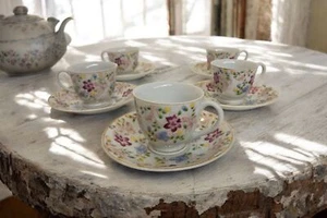 Set of 5 Vintage Flower Patterned Teacups & Saucers Occupied Japan China Tea Set - Picture 1 of 9