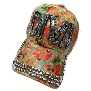 Silver Diva Hat Bling Bedazzled Orange Flowers Baseball Cap Adjustable Fashion - Picture 1 of 4