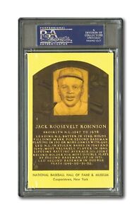 JACKIE ROBINSON AUTOGRAPHED YELLOW HALL OF FAME PLAQUE SIGNED ON BACK (PSA/DNA)