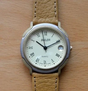 BULER NEW SWISS MADE WATCH - MATT GOLD & SILVER PLATED CASE - LEATHER BAND - Foto 1 di 4