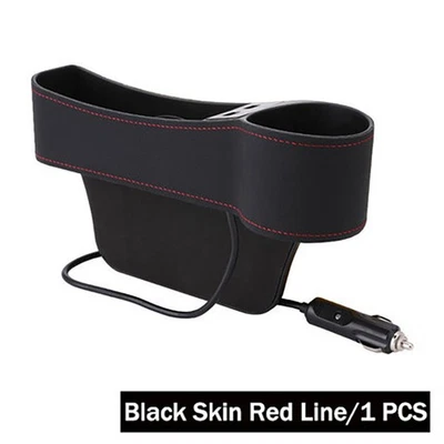 Right Side Seat Gap Storage Box Crevice Organizer Black Dual USB Cup Holder Car — 第 1/4 张图片