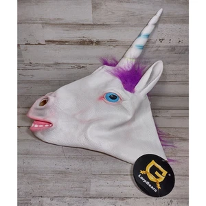LarpGears Latex Unicorn Rainbow Horn Purple Main Adult Costume Head Mask - Picture 1 of 10