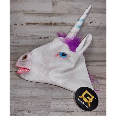 LarpGears Latex Unicorn Rainbow Horn Purple Main Adult Costume Head Mask - Image 1 of 4