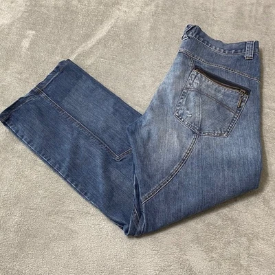 Just Cavalli Ittierre Mens Button Fly Jeans 37x34 Wide Leg Made Italy Distressed - Image 1 of 4