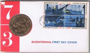Stamps USA FDC Bicentennial Boston Tea Party July 4 1973 Medallion US Mint - Picture 1 of 6