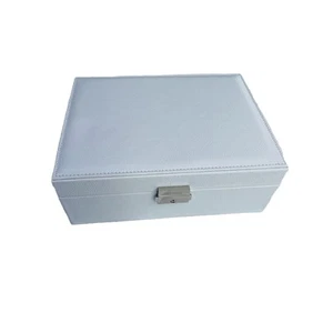 Jewelry Box Case Kendal 2 Trays White Leather Storage Organizer Lock LJT004 - Picture 1 of 10