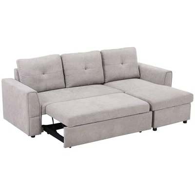 HOMCOM 3 Seater Sofa Bed, Convertible Pull Out Sofa with Storage, Grey - Image 1 of 4