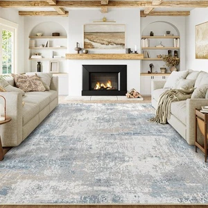 6x9 Waschbar Vorleger Blau Creme Neutral Abstrakt Wohnzimmer Schlafzimmer Groß T... - Bild 1 von 7