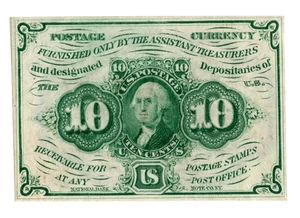 EE. UU. 10c. DIEZ CENTAVOS Fraccional PRIMERA Edición Washington Verde FR#1242 con Monograma - Imagen 1 de 2