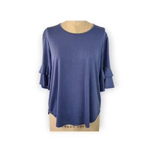 Chris & Carol immergrün blau Schmuckausschnitt Oberteil geraffte Ellbogenärmel Small - Bild 1 von 7