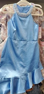 NWT Rare Editions Girls sz 16 Blue Satin Pearl-accent Party Dress/wedding/fancy - Picture 1 of 7