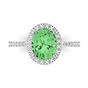 14K White Gold Halo Engagement Ring for Women, 2.27 ctw Simulated Green Diamond - Picture 1 of 11