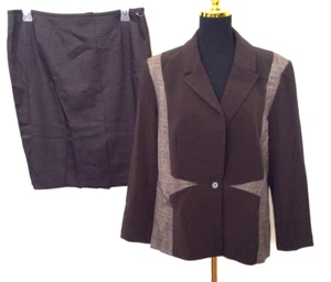 NEW FOCUS 2000 Women's Brown Hounds Tooth 2 Pc Skirt Suit Size 16 Designer - Picture 1 of 6