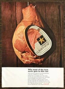 1966 Armour Golden Star Ham Print Ad Why Most of the Ham Never Gets in This Can - Picture 1 of 1