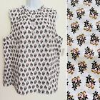 NEW! Ladies Talbots Flattering Sleeveless Floral Top White/Silver Size PXL