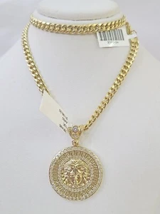 10k Yellow Gold Chain Head Charm Pendant 5mm Miami Cuban Link Necklace 18"-26" - Picture 1 of 8