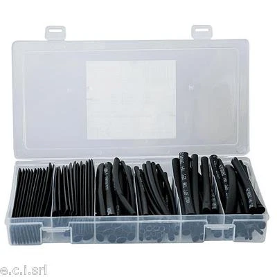 VEDI DESCRIZIONE E TITOLO Kit GUAINA TERMORESTRINGENTE NERA DIAMETRI 2-3-5-6-8-10mm (100pz da 10cm)