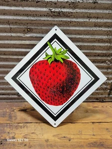 Vintage Strawberry Porcelain Sign Sample Enamel Fruit 12"x12" Very Nice Farm Ag - Picture 1 of 13