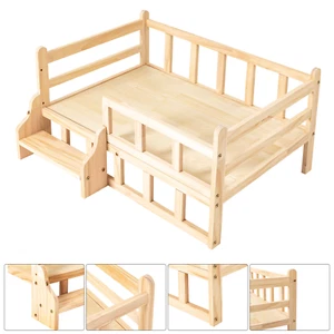 Pine Wood Pet Bed with Stairs, Spacious Dog Cat Furniture with Anti-Slip Pads - Picture 1 of 18