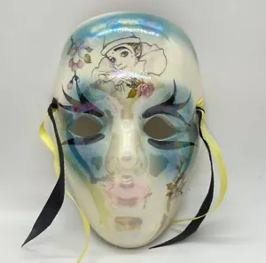 Ceramic Blue & White Opalescent Wall Hanging Face Mask. A1 - Picture 1 of 3