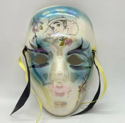 Ceramic Blue & White Opalescent Wall Hanging Face Mask. A1 - Image 1 of 3