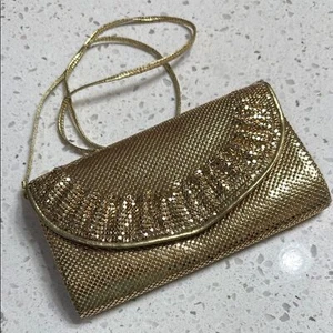 Whiting and Davis Gold Mesh evening bag shoulder strap EUC event formal metallic - Picture 1 of 7