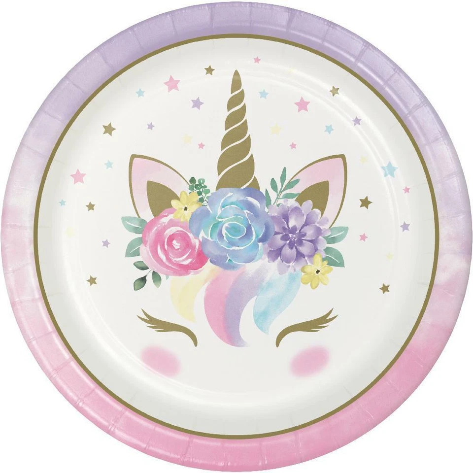 Unicorn Baby Shower Birthday Party Supplies Large Dinner Plates    - Image 1 of 1