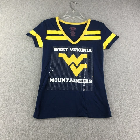 West Virginia Mountaineers Jersey Womens Medium V Neck Short Sleeve Ladies Cover