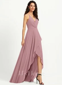 JJ’s HOUSE 18W A-line V-Neck Asymmetrical Chiffon Bridesmaid Dress Vintage Mauve - Picture 1 of 13