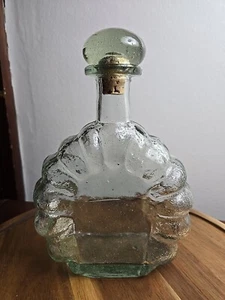 Piccolo decanter in vetro a bolle pesante con tappo in vetro massiccio alto 8 1/2" non marcato - Foto 1 di 19