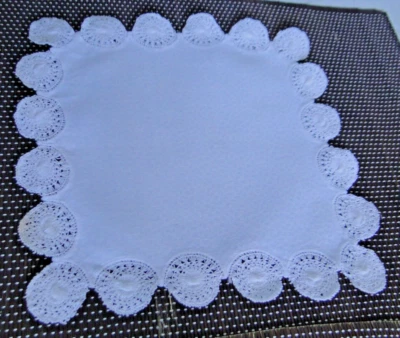 Napperon rectangulaire ancien coton blanc fait main dentelle au crochet autour - Photo 1/4