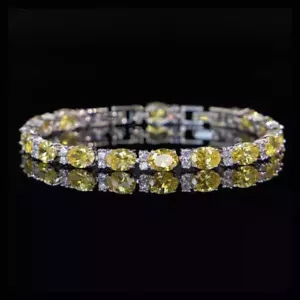 Oval Cut Lab Created 10CT Citrine Diamond Tennis Bracelet 14K White Gold Plated - Picture 1 of 4