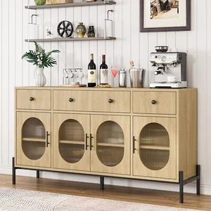 62'' Sideboard Buffet Cabinet Storage Coffee Bar Cabinet Buffet Table ,3 Drawers - Picture 1 of 8