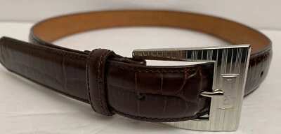 Cinturón Ralph Lauren Cuero Marrón Talla Pequeña Texturizado Plateado Hebilla Iniciales RL Foto 1 de 4
