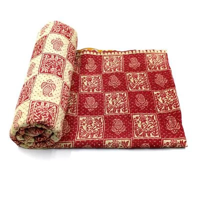 Vintage Quilt Indian Organic Cotton Bedspread Gypsy Throw Cover Blanket - Image 1 of 4