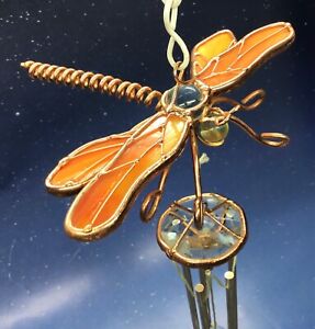 Dragonfly Garden Wind Chimes w/Colorful Mini Stained Glass-Like Wings