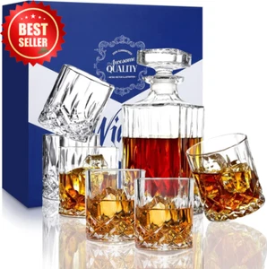 Whiskey Decanter Set 750ml w/ 6 Twisted Glasses for Scotch Bourbon Whisky Gift - Picture 1 of 12