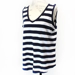 TALBOTS Plus Navy Blue Striped Linen Blend Sleeveless Tank TOP Tee Petite 2X - Picture 1 of 6