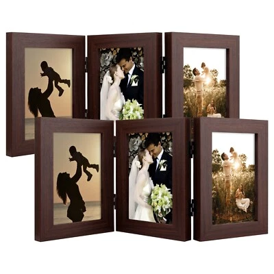 2-Pack 4x6 Three Picture Frame Trifold Hinged with 3 Openings Family Collage - Image 1 of 4