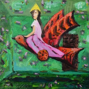 Na ptaku" Original Oil Painting 30x30cm signed Garncarek Al,, - Picture 1 of 4