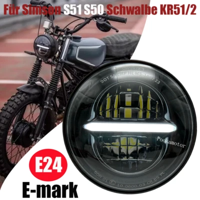 Mit E24 5,75" Zoll LED Scheinwerfer DRL  Für Simson S51 S50 Schwalbe KR51/2 - Bild 1 von 4