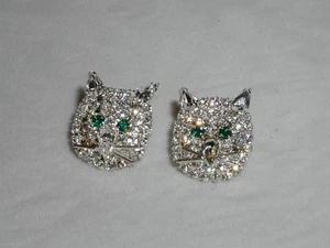 CAT KITTEN EARRINGS AUSTRIAN CRYSTAL GREEN EYES MOTHERS DAY / CHRISTMAS GIFT NEW - Picture 1 of 1