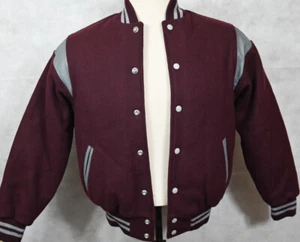 NEW VTG Rennoc Classic Varsity Jacket Burgundy and Gray Leather Size S - Picture 1 of 9