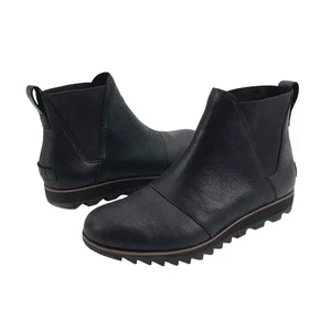 Sorel Harlow Womens 6.5 Black Leather Wedge Chelsea Boots Waterproof Classic - Picture 1 of 7