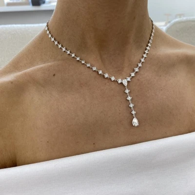 4.75ct Pear & Round Lab-Created Diamond Lariat Necklace F/VS 14K White Gold - Image 1 of 4