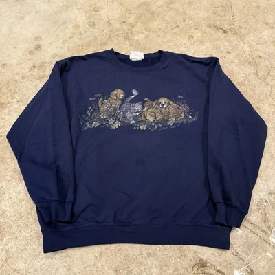 NORTHERN REFLECTIONS Crewneck Cats Dogs Animals Vintage Blue Sweatshirt Large - Image 1 of 4