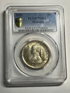 1921 MISSOURI HALF DOLLAR PCGS MS63 SILVER 50C TOUGH COMMEMORATIVE BLAST WHITE - Picture 1 of 4