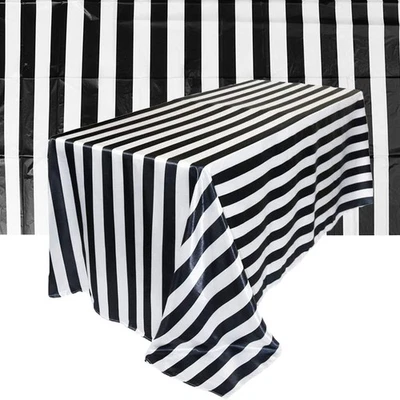  2 Pcs Black and White Stripe Tablecloths Rectangular Holiday Decorative Cover - Image 1 of 4